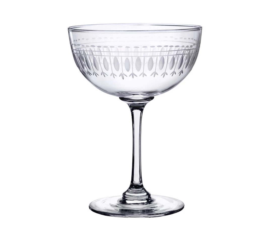A Modern Grand Tour Homeware A Set Of Six Oval Engraved Champagne Coupe Glasses 3 A Modern Grand Tour Homeware A Set Of Six Oval Engraved Champagne Coupe Glasses