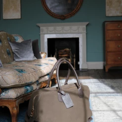 A Modern Grand Tour Large Aynhoe Overnight Bag In Moss Suede Homeware