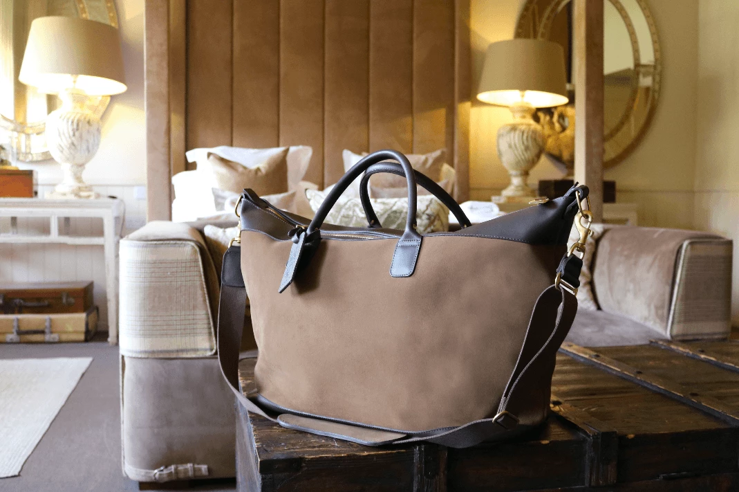 A Modern Grand Tour Large Aynhoe Overnight Bag In Stone Suede Homeware 4 A Modern Grand Tour Large Aynhoe Overnight Bag In Stone Suede Homeware