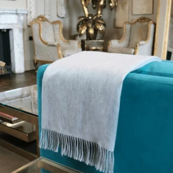 A Modern Grand Tour The Salon Jura Reversible Lambswool Angora Throw Flannel White