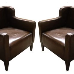 A Modern Grand Tour Pair Of Brown Leather Armchairs Furniture