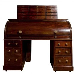A Modern Grand Tour A 19th Century Roll Top Desk With Miniature Mahogany Chest Of Drawers