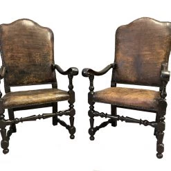 A Modern Grand Tour Pair Of 18th Century Italian Leather Armchairs